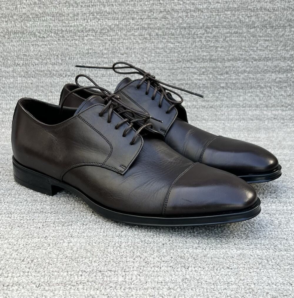 CANALI Dark Brown Derby Shoes With Calfskin Toe Caps Brown Men's Size 9.5 US NEW